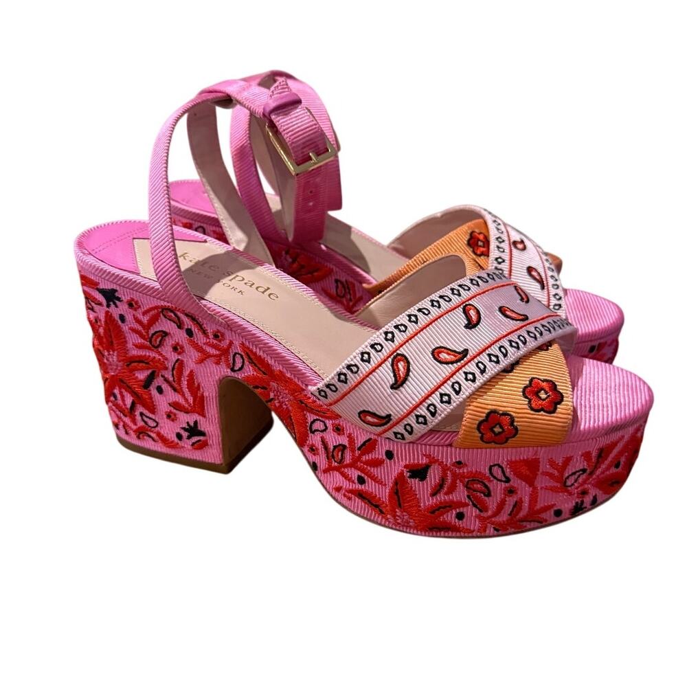 Kate Spade New York Rio Bandana Patchwork Platform Sandals Women's Sz. 9 - Picture 3 of 10